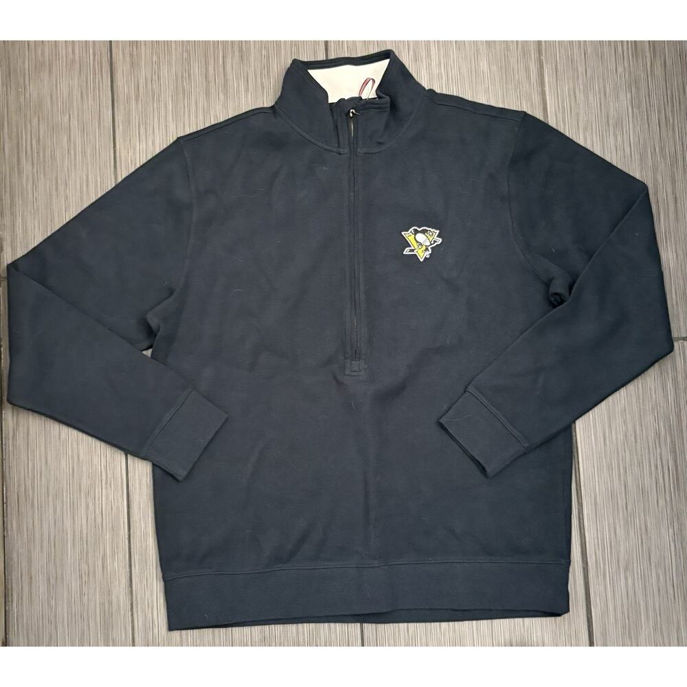 Pittsburgh Penguins Hockey Men’s Black Ribbed Mock Neck Quarter Zip Size Large